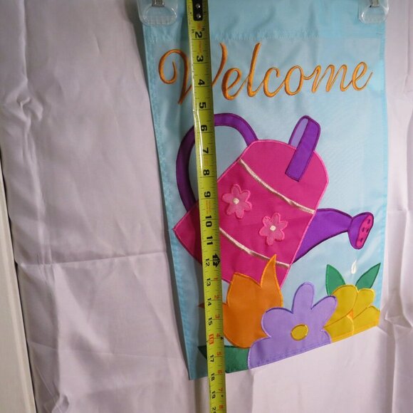 Embroidered Welcome Spring Watering Can Gardening Flag 18x12" Made by JetMax - Picture 8 of 10